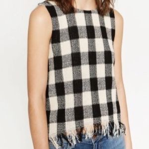 Zara Checkered Top with Fringe Detail